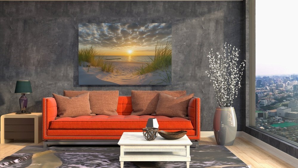 Strand bij Zonsondergang Canvas Schilderij - Afbeelding 4