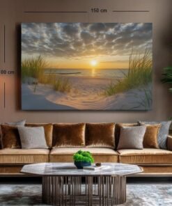 strand-bij-zonsondergang-canvas-schilderij-d