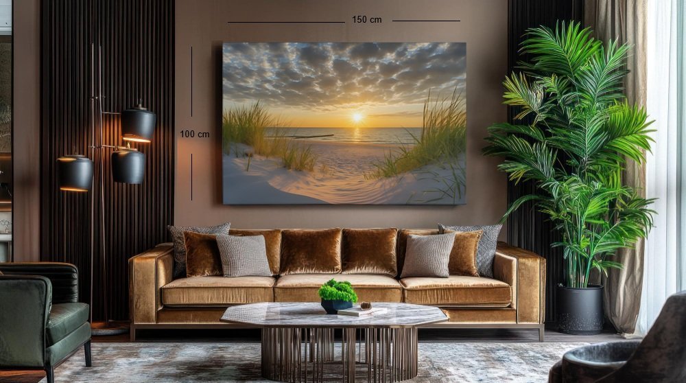 strand-bij-zonsondergang-canvas-schilderij-d