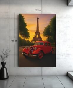 rode-oldtimer-bij-eiffeltoren-canvas-schilderij-