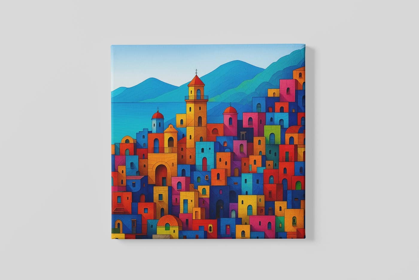 Vierkant Canvas Schilderij Kleurenmozaïek Stad