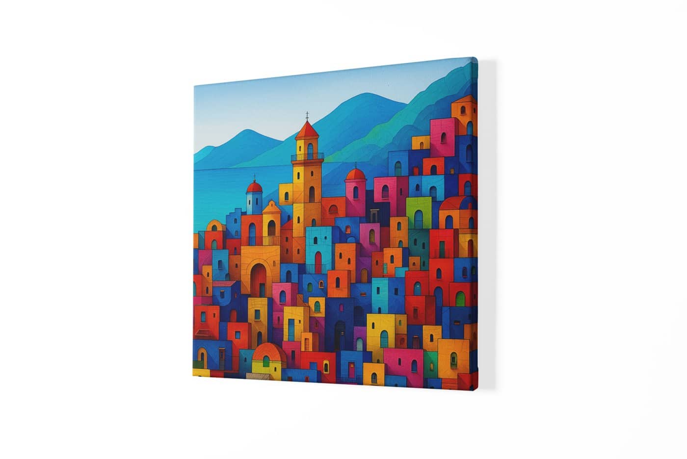 Vierkant Canvas Schilderij Kleurenmozaïek Stad - Afbeelding 2