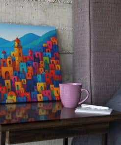 Vierkant Canvas Schilderij Kleurenmozaïek Stad - Afbeelding 3