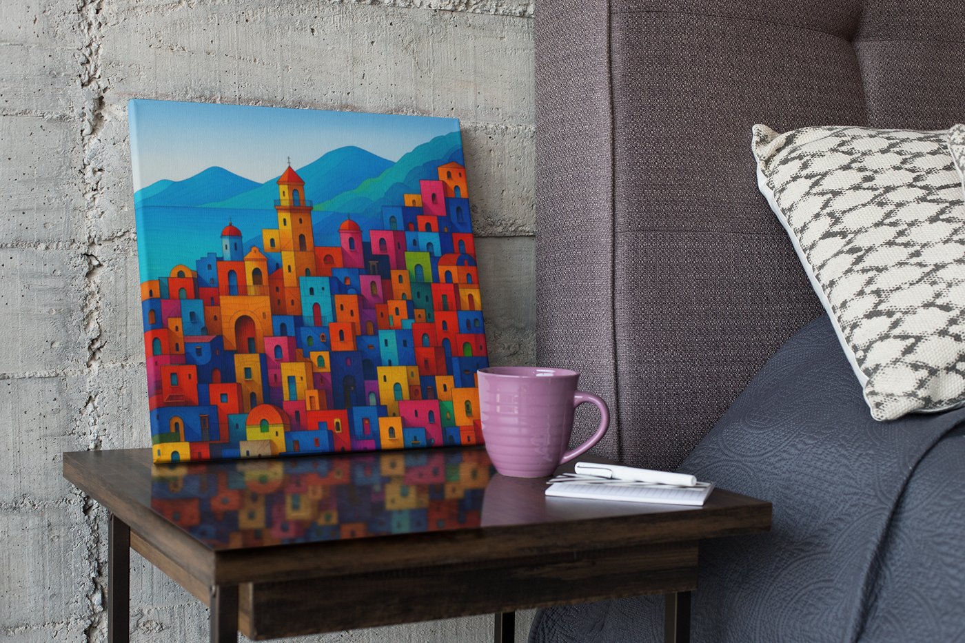 Vierkant Canvas Schilderij Kleurenmozaïek Stad - Afbeelding 3