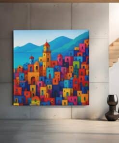 Vierkant Canvas Schilderij Kleurenmozaïek Stad - Afbeelding 6