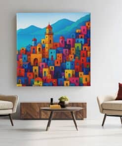 Vierkant Canvas Schilderij Kleurenmozaïek Stad - Afbeelding 4
