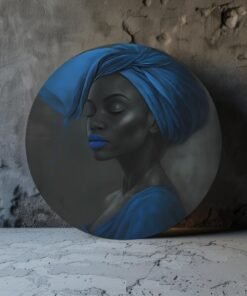 SOLIVA 1096 vrouw in blauw muurcirkel op dibond c