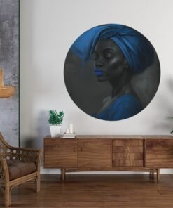 SOLIVA 1096 vrouw in blauw muurcirkel op dibond e