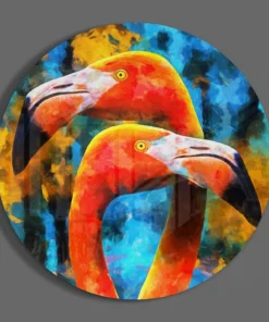 Alternative view of Rond Schilderij Flamingo op Glas