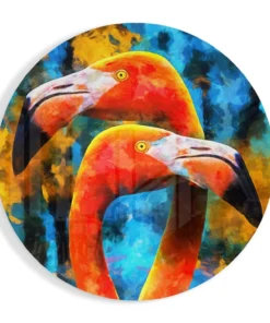 Rond Schilderij Flamingo op Glas