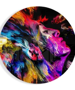 Kleurrijke Rond Glasschilderij Abstract Vrouw