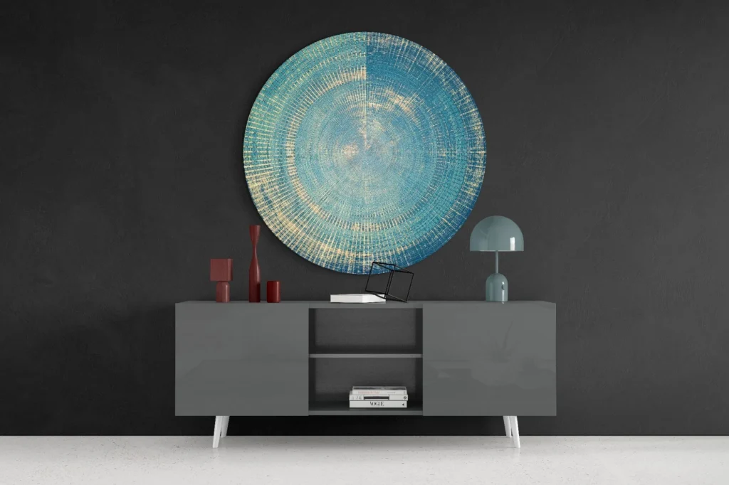 Rond Glasschilderij Blauwe Harmony