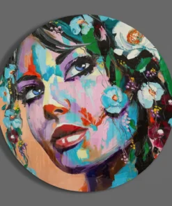 Alternative view of Rond Glasschilderij Vrouw in bloemen