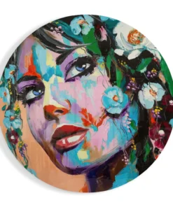 Rond Glasschilderij Vrouw in bloemen
