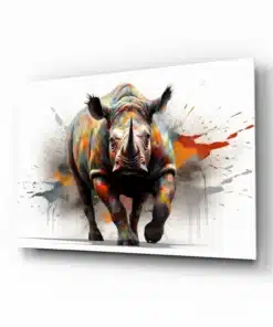 Kleurrijke Neushoorn Glasschilderij | Dierenkunst