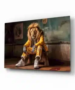 Glasschilderij Leeuw met Street Style
