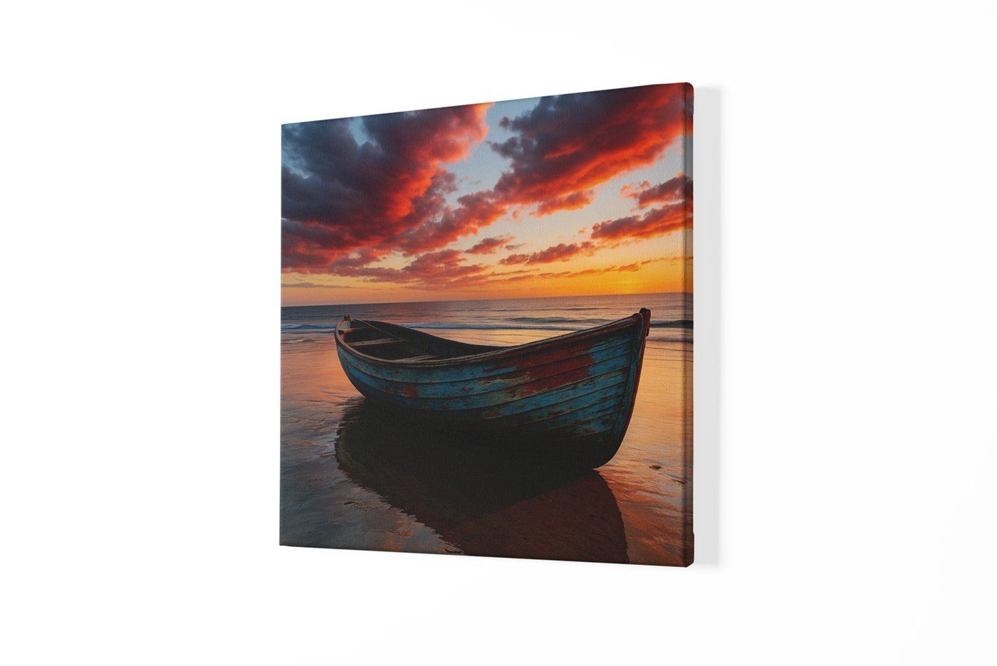 Boot en Rode Wolken Vierkant Schilderij - Afbeelding 2