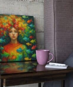 OEFE 1311 vierkant schilderij meisje met kleurrijke vissen b