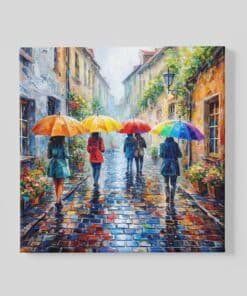 Kleurrijke Regenachtige Straat Vierkant Schilderij