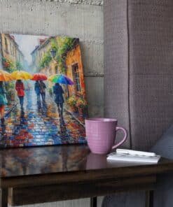 OEFE 1312 vierkant canvas schilderij kleurrijke regenachtige straat b