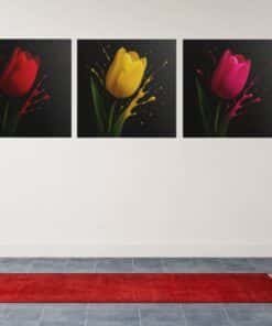 Drieluik Schilderij Tulpen  Kleurrijke Bloemen