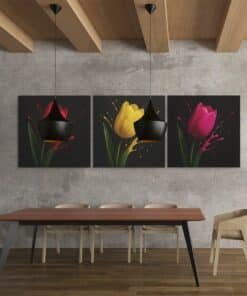 OLIVA 1041 drieluik canvas schilderij tulpen in kleur moderne bloemendecoratie d
