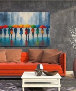 ALIVA 1522 gekleurde paraplus in de regen canvas schilderij b