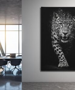 ALIVA 1525 luipaard in zwart wit canvas schilderij e