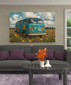 ALIVA 1526 retro bloemenbus op veld canvas schilderij c