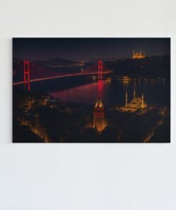 Istanbul Nacht Brug Canvas Schilderij