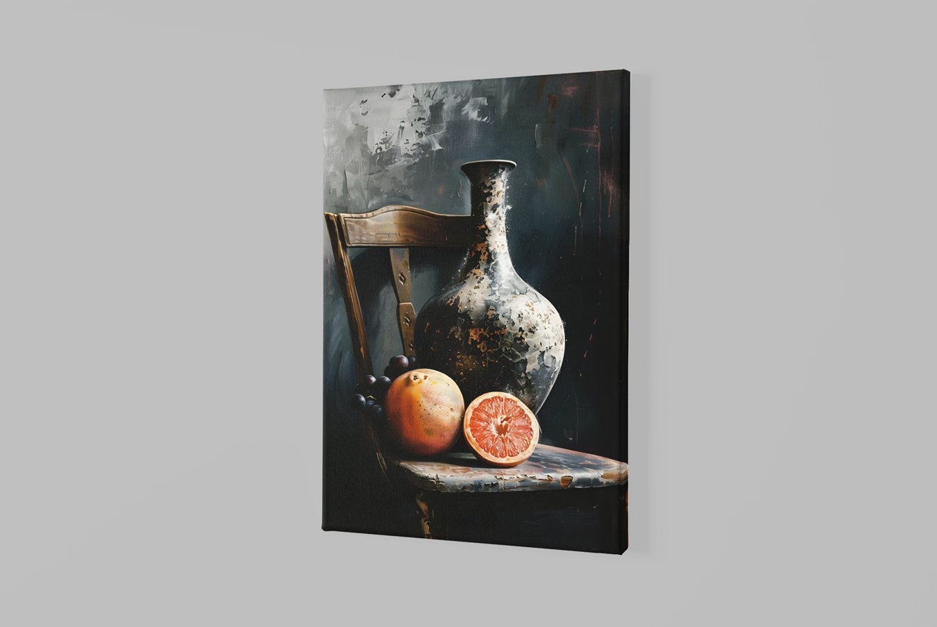 Vaas en Fruit Canvas Schilderij - Afbeelding 2
