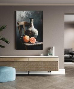 ALIVA 1540 stilleven met vaas en fruit canvas schilderij c