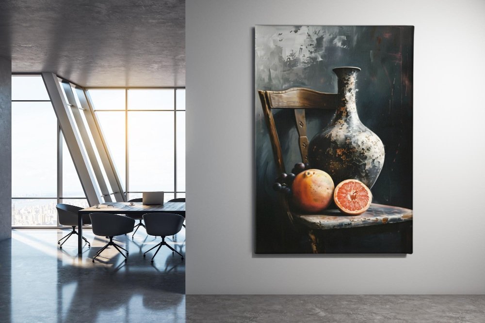 Vaas en Fruit Canvas Schilderij - Afbeelding 5