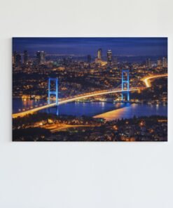 Istanbul Nacht Stad met Brug Canvas Schilderij