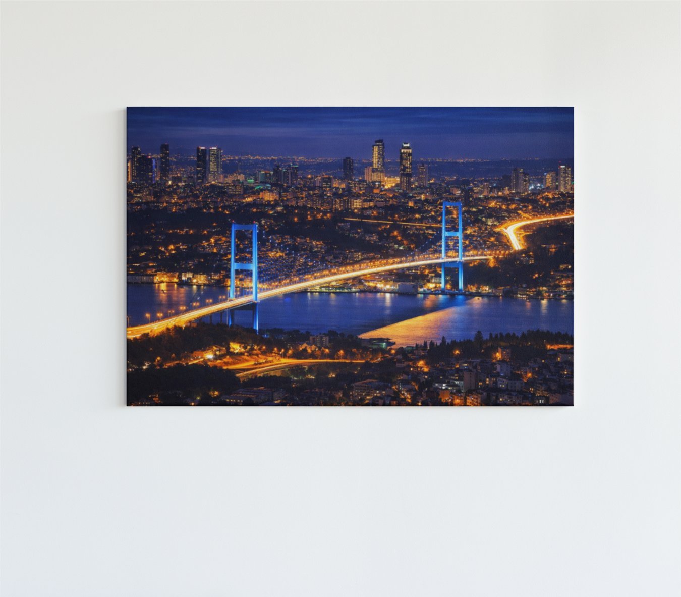 Istanbul Nacht Stad met Brug Canvas Schilderij
