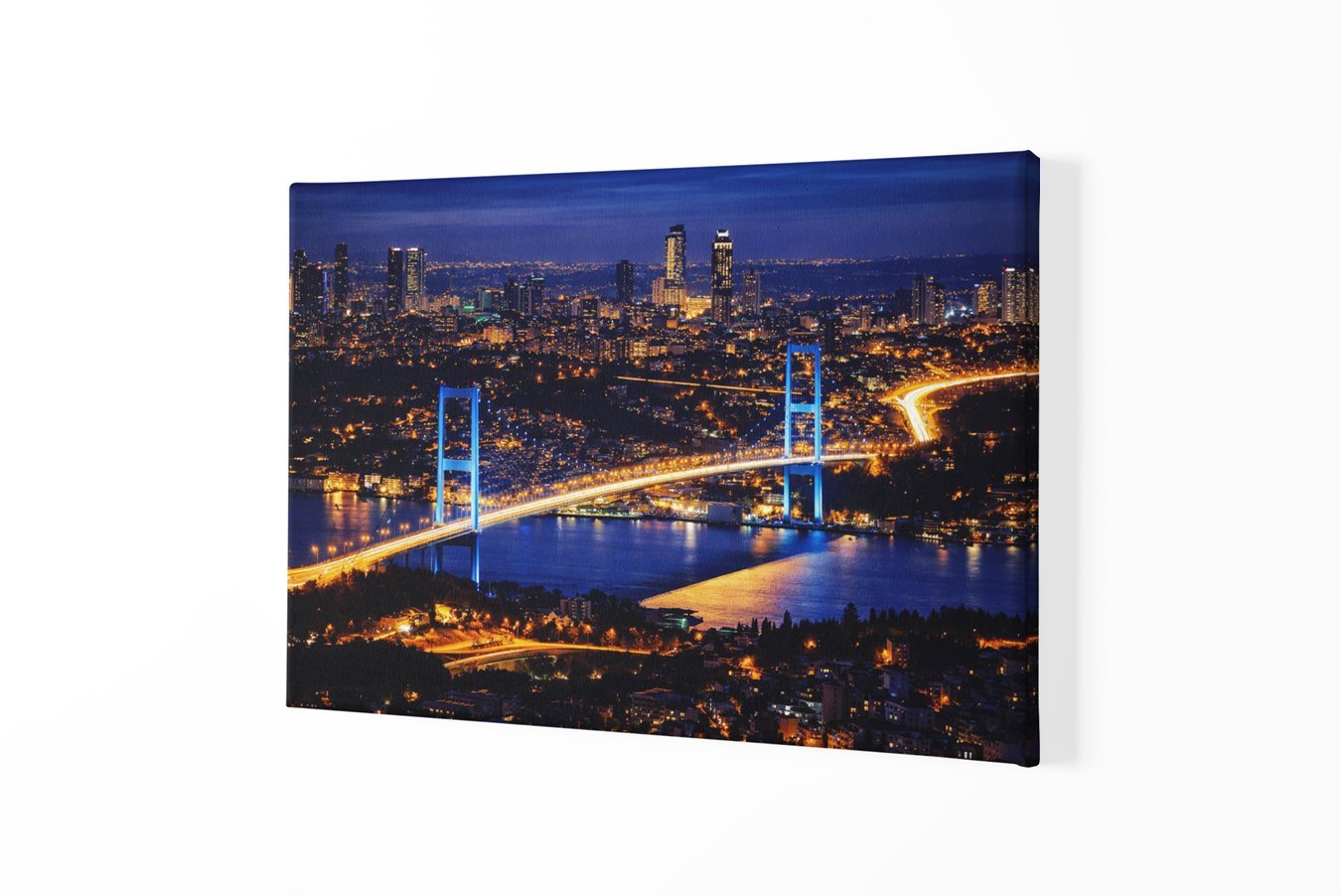 Istanbul Nacht Stad met Brug Canvas Schilderij - Afbeelding 2