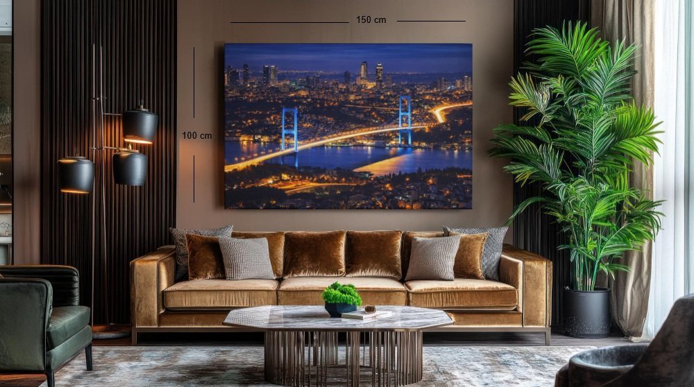 istanbul-nacht-stad-met-brug-canvas-schilderij-b