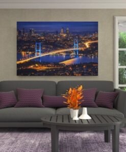 Istanbul Nacht Stad met Brug Canvas Schilderij - Afbeelding 3