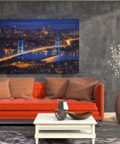 Istanbul Nacht Stad met Brug Canvas Schilderij - Afbeelding 4