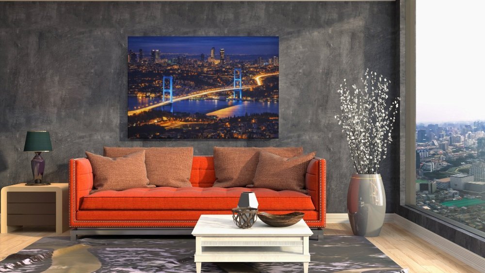 Istanbul Nacht Stad met Brug Canvas Schilderij - Afbeelding 4