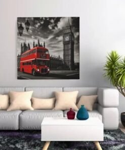 Rode Dubbeldekker Bus Londen Vierkant Schilderij - Afbeelding 6