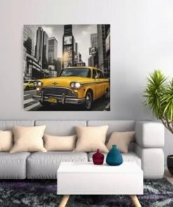 OEFE 1321 vierkant canvas schilderij gele new york taxi stad f