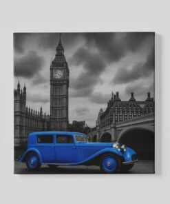 Blauwe oldtimer Big Ben Vierkant Schilderij