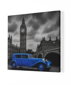 Alternative view of Blauwe oldtimer Big Ben Vierkant Schilderij