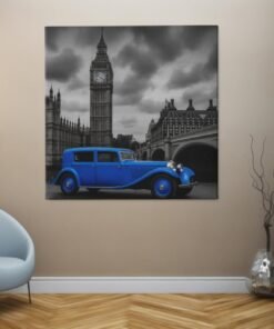 OEFE 1322 vierkant canvas schilderij blauwe oldtimer big ben d