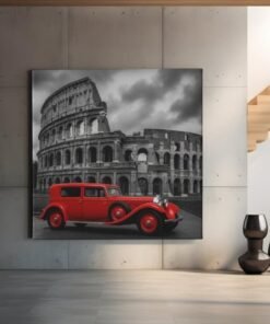 OEFE 1323 vierkant canvas schilderij rode oldtimer colosseum e