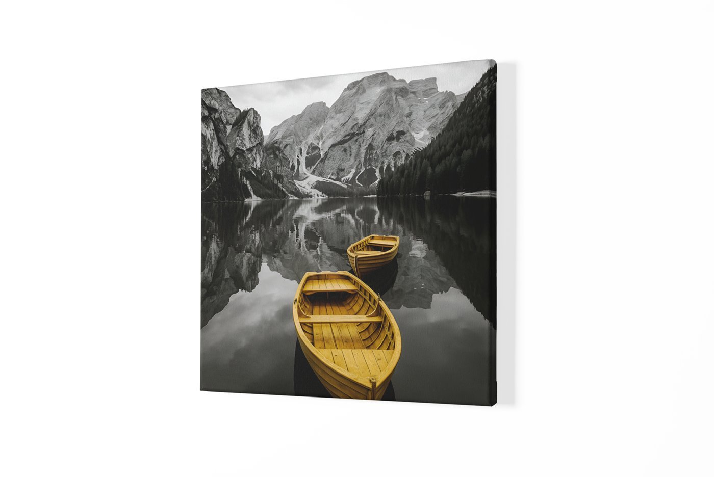 Gele Roeiboten Bergmeer Vierkant Schilderij - Afbeelding 2
