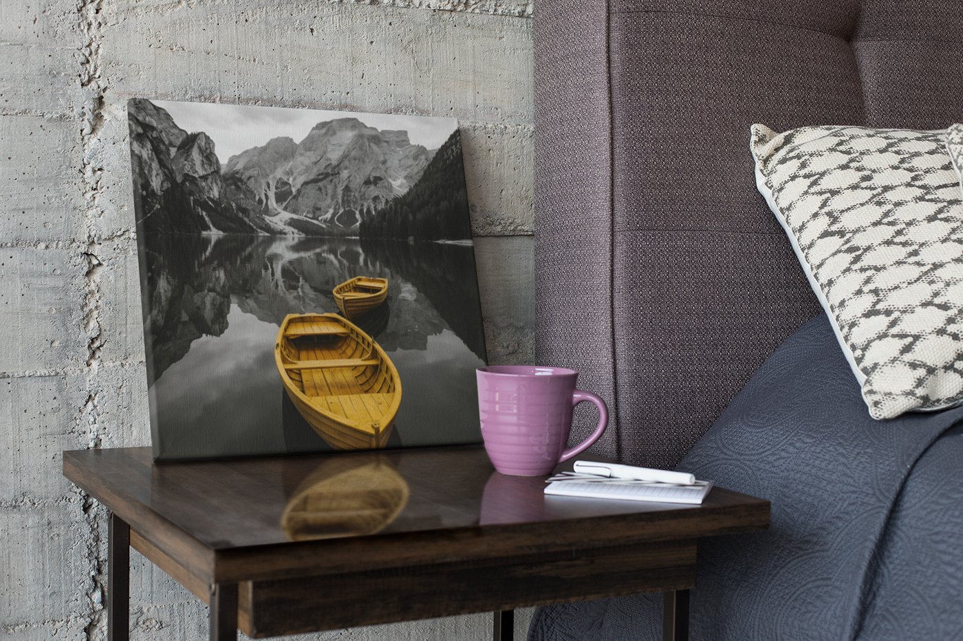 Gele Roeiboten Bergmeer Vierkant Schilderij - Afbeelding 3