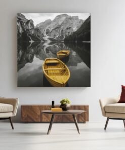 vierkant-canvas-schilderij-gele-roeiboten-bergmeer-c