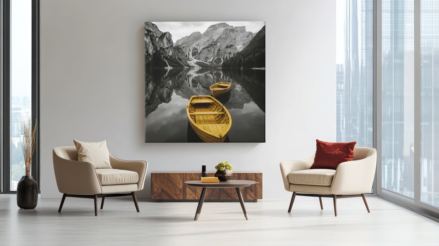 vierkant-canvas-schilderij-gele-roeiboten-bergmeer-c